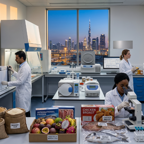 Comprehensive HACCP testing in Dubai for bulk food imports including grains, fresh fruits, seafood, and olive oils.