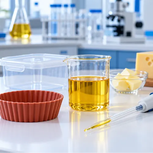 Gloved hand testing a metal lid in an acidic food simulant, one of the main food simulants for metal packaging